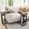 C-shaped End Table with Charging Station and Retractable Tabletop-Rustic Brown
